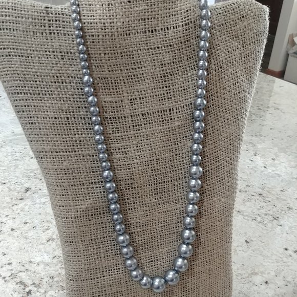 Metallic Silver Plastic Beaded Necklace - Picture 2 of 5